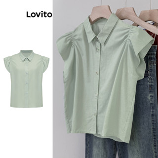 Lovito Blusa casual lisa franzida para mulheres L80ED087