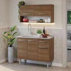 Armário de Cozinha Compacta 105cm com Pia Rustic Emilly Madesa 04