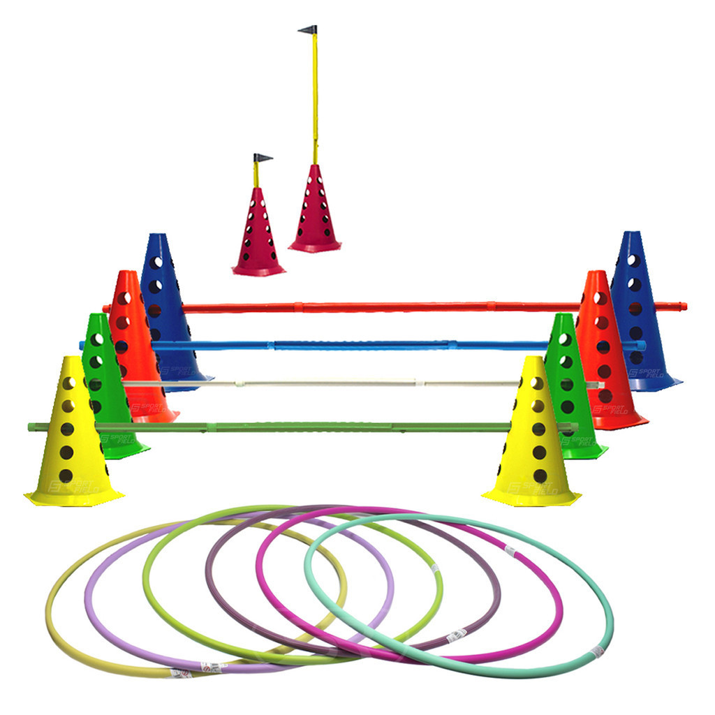 10 Cones Com 5 Barreiras + Bambolê 60cm C/ 6 Unidades