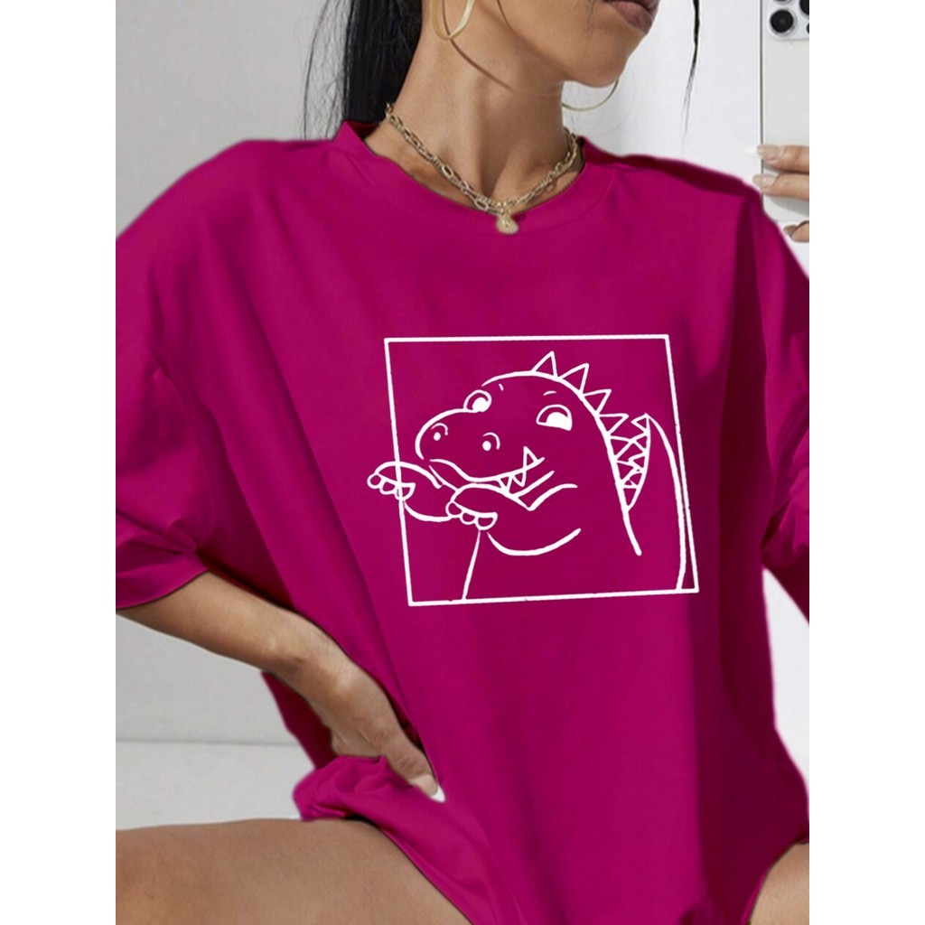 Camiseta Dino Oversized Estilosa Larga Camisa Moderna Confortável Blusa Aesthetic Estilosa