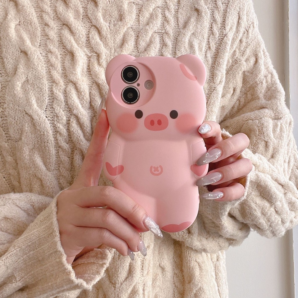 Capinha 3D Bear Pink Pig Compatível Com capinha iphone 13 normal Case Apple 11 12 13 14 15 16 17 (Incluído Pro Max/Plus)