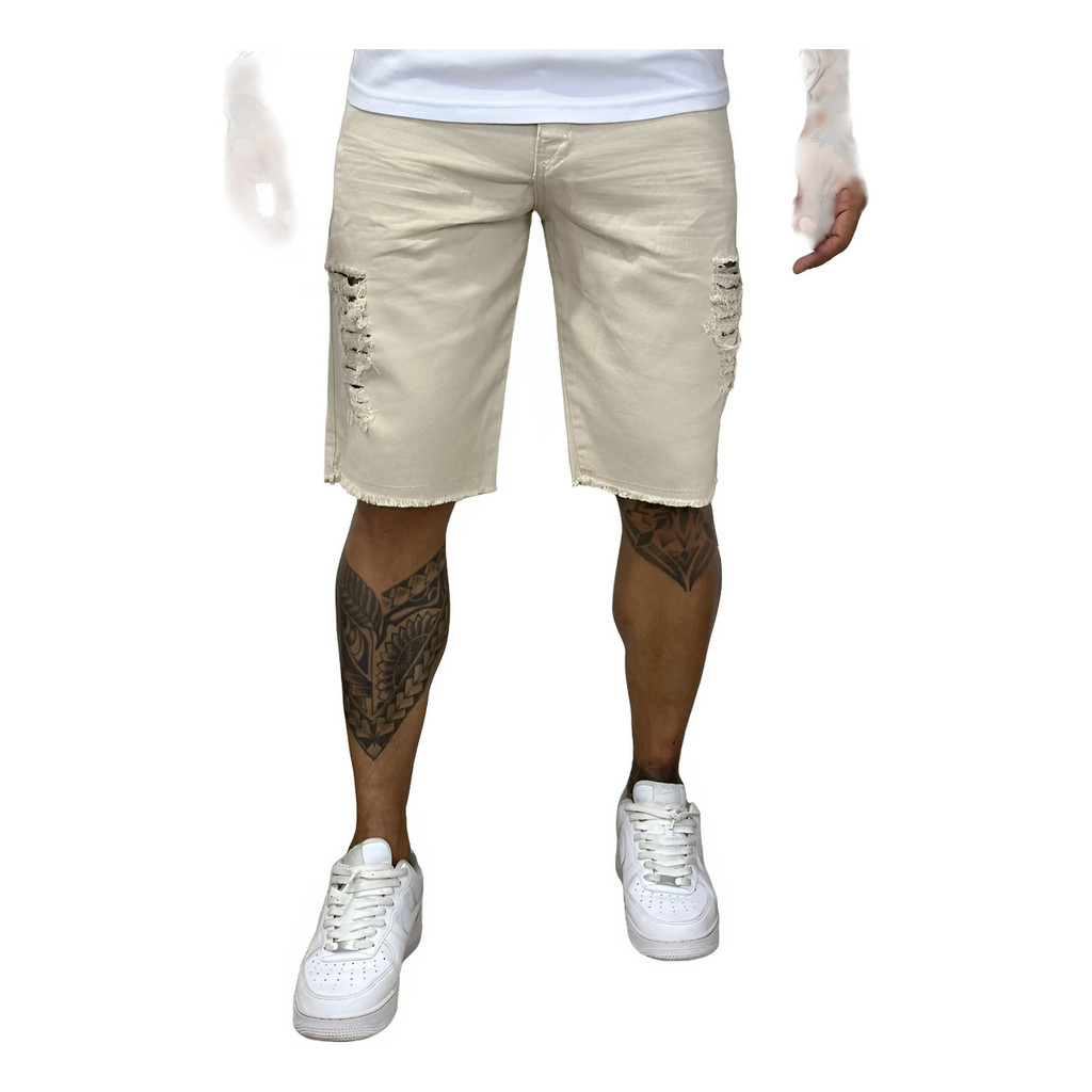 Bermuda Shorts Masculino Sarja Destroyed  Bolsos Estilo