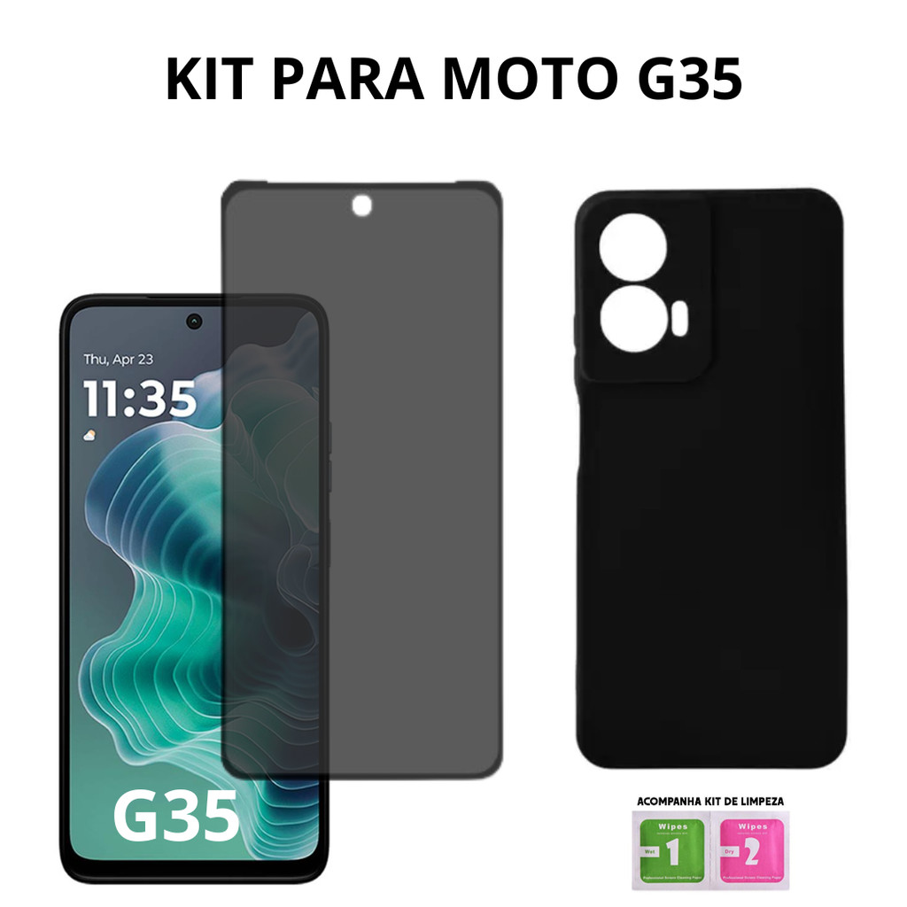 Película de Privacidade Motorola Moto G35 + Capa Silicone Veludo Preta
