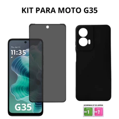 Película de Privacidade Motorola Moto G35 + Capa Silicone Veludo Preta