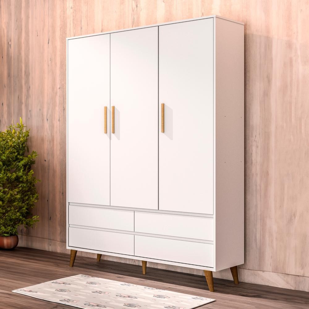 Guarda Roupa Infantil Retrô 3 Portas com Gavetas Lorena Branco 100% MDF Carolina Baby em Oferta na Shopee