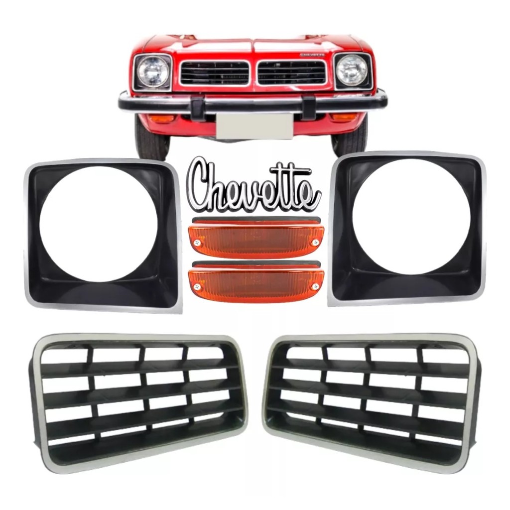 Kit Grade + Aro Farol + Pisca Chevette 78, 79 80 a 82  Prata