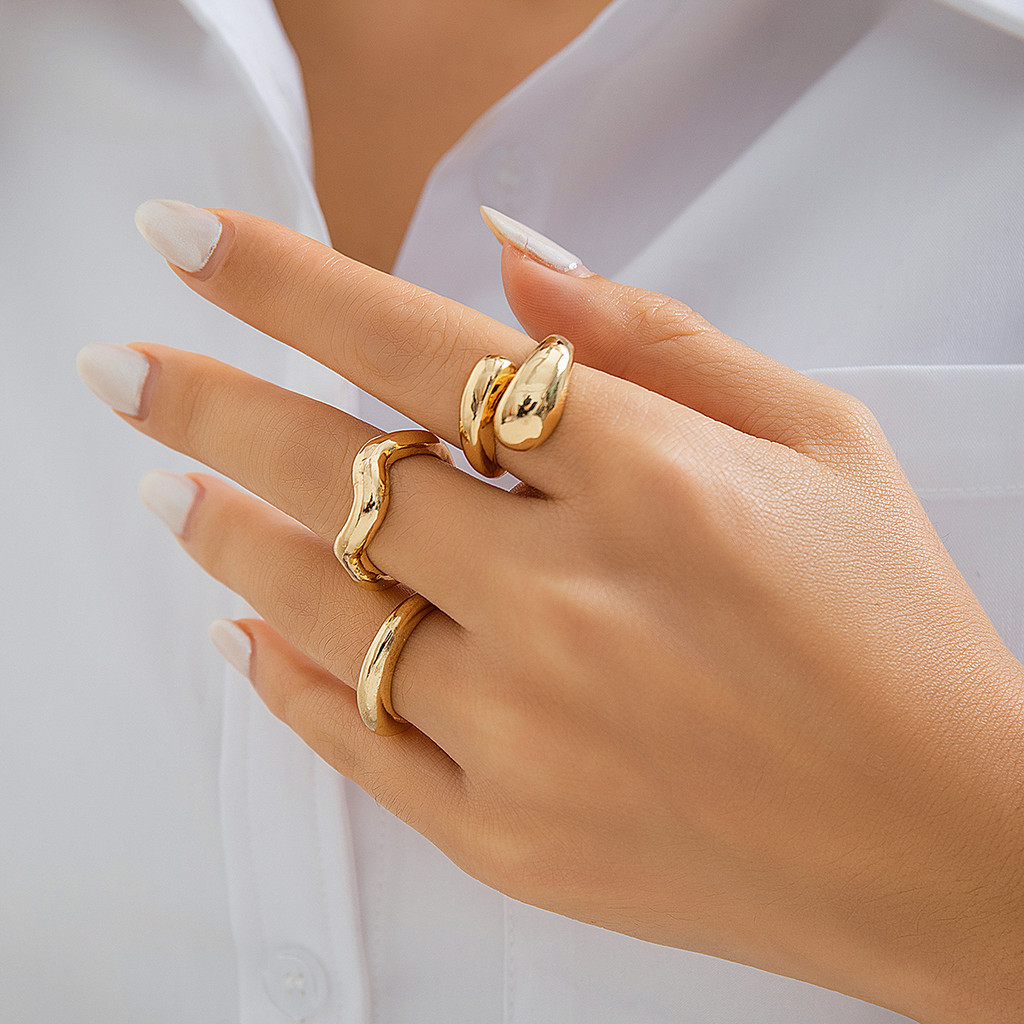 Conjunto de anéis de dedo-Estilo onda e abraço,acessório de moda para mulheres