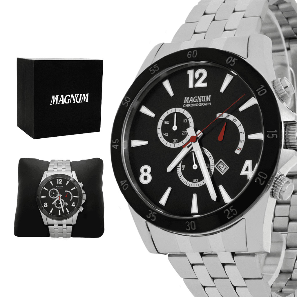 Relogio Masculino Magnum Aço Inoxidavel Prata Resistente a Agua Original 1 Ano Garantia MA35244T