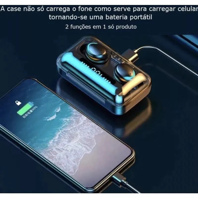 Fone De Ouvido Sem Fio F9 Display Led Power Bank Audio Premium Bluetooth 5.0, Earbuds Buetooth POWER BANK,-Melhor precos