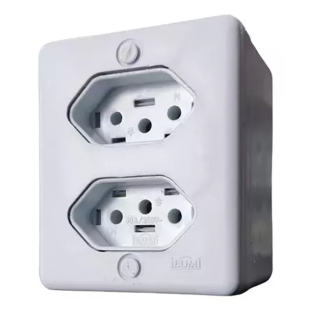 Tomada Dupla Sobrepor Bipolar 2P+T 10A Stylus Ilumi em Oferta na Shopee