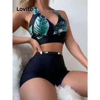 Lovito Conjunto De Biquíni Elegante Com Padrão Tropical Para Mulheres LNL43037