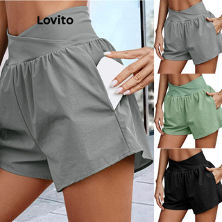 Lovito Shorts Esportivos Esportivos Com Bolso Liso Para Mulheres LNL43177