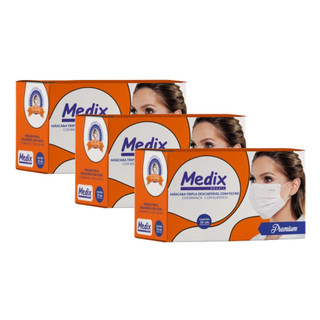Máscara Tripla Medix Descartável Com Filtro Branca 50 Unidades - Kit com 3 Caixas
