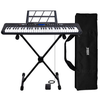 Kit Teclado Musical Kobe KB-300 5/8 61 Teclas com Sensibilidade incluso Pedal Sustain Capa e Suporte
