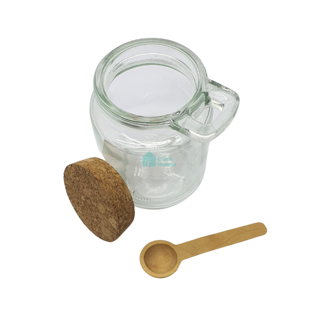 Kit 10 Porta Pote Tempero Saleiro Vidro com Colher de Bambu e Tampa Rolha 200ml — imagem 2 de 2