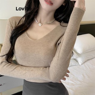 Lovito Top Casual De Malha Lisa Para Mulheres LNA44060