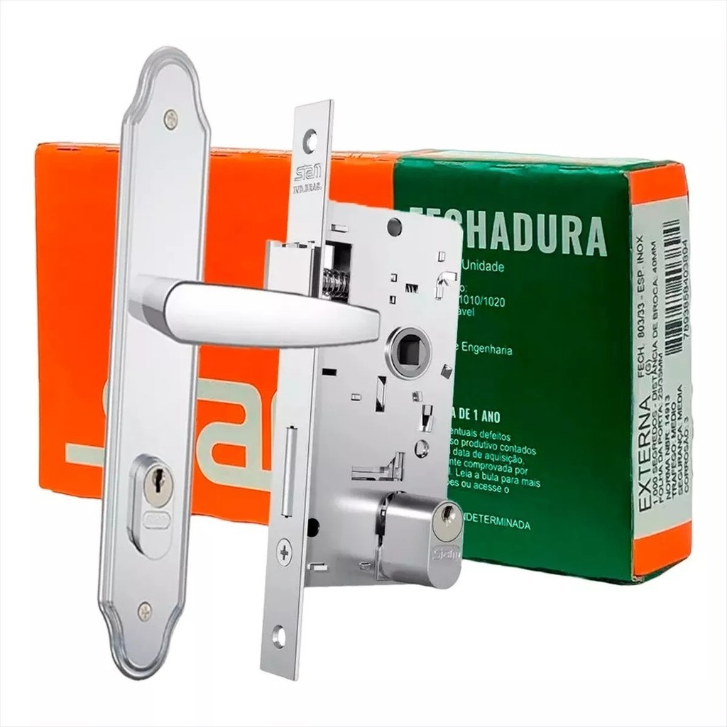 Fechadura Externa Larga Stam 803/33 Em Inox Prateada