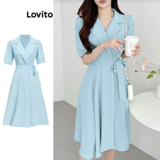 Lovito Vestido com Amarração na Cintura e Babados para Mulheres L80ED283