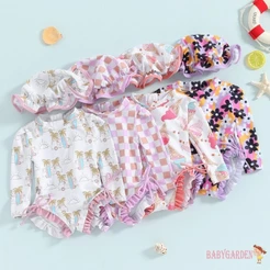 BAGA-Maiô Com Proteção Contra Queimaduras Para Bebês Meninas Chapéu De Sol , Manga Comprida , Estampa Floral/Sorvete , R