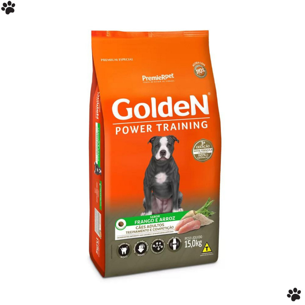 Ração Golden Power Training Cães Adultos Frango Arroz 15Kg Premium Especial Ração para Cachorro
