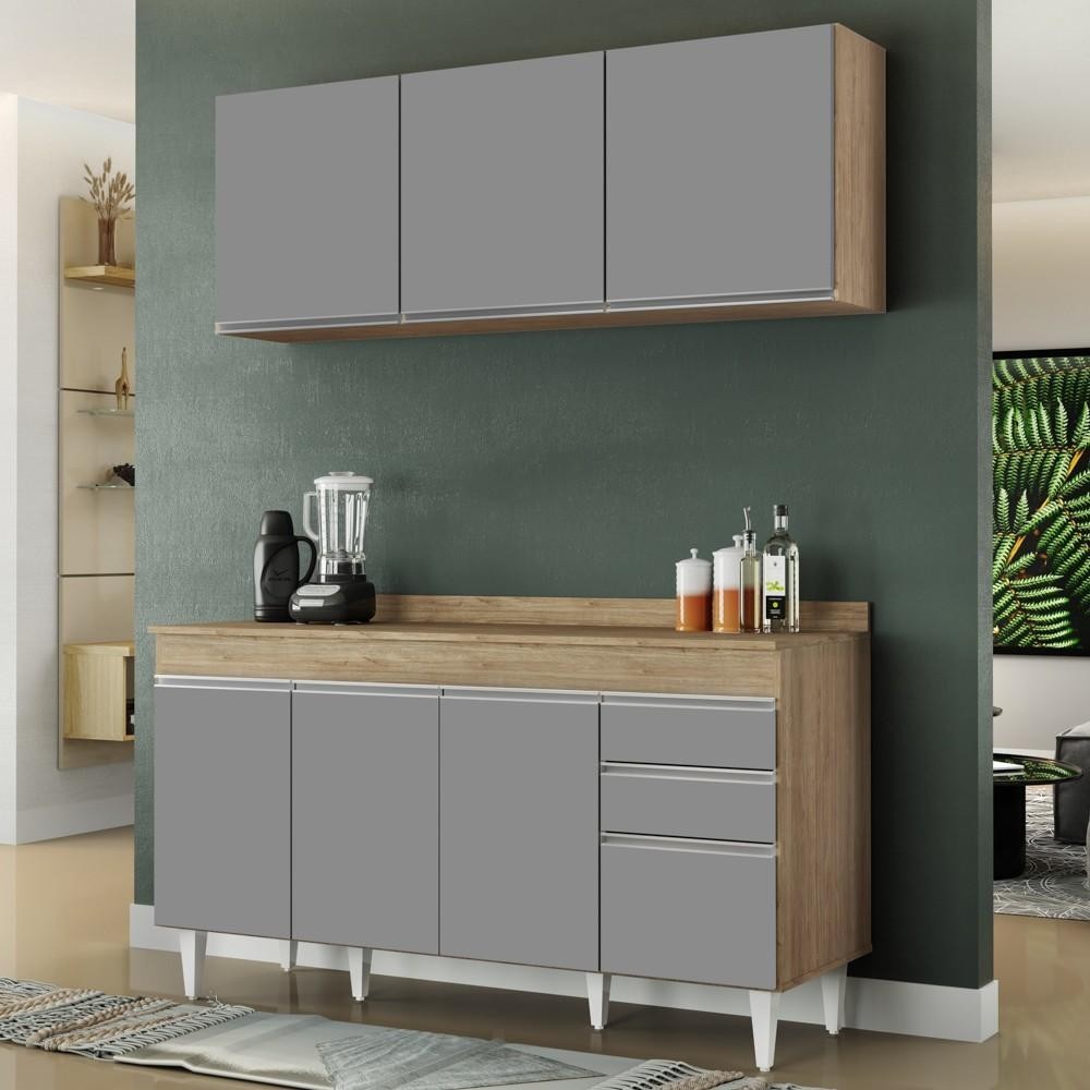 Armário Aéreo Argélia e Balcão Gabinete 150cm Marrocos Castanho/Cinza - Lumil Móveis
