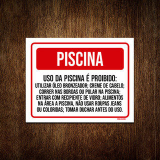 Placa Sinalização - Piscina Regras E Normas Vermelho