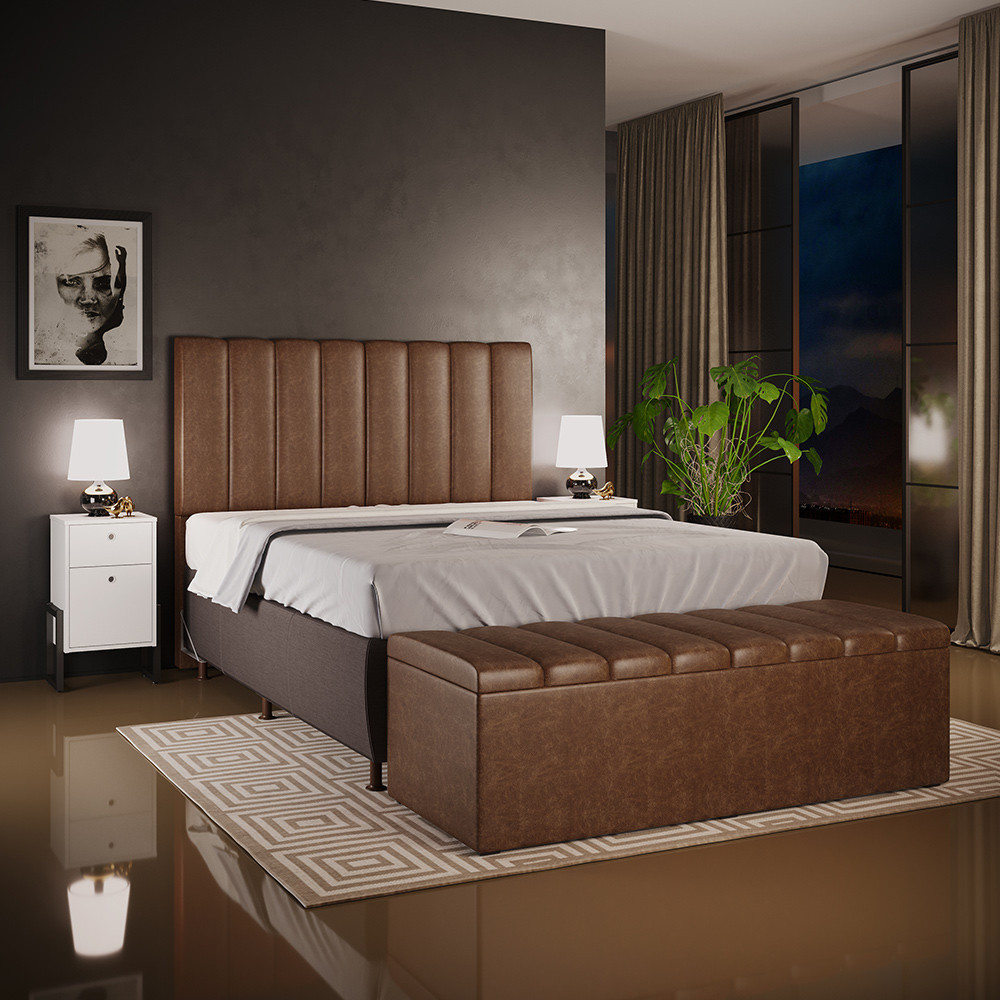 Kit Cabeceira Cama Box Casal 140cm Calçadeira Recamier Baú Dália W01 Couríssimo Marrom - Lyam Decor em Oferta na Shopee