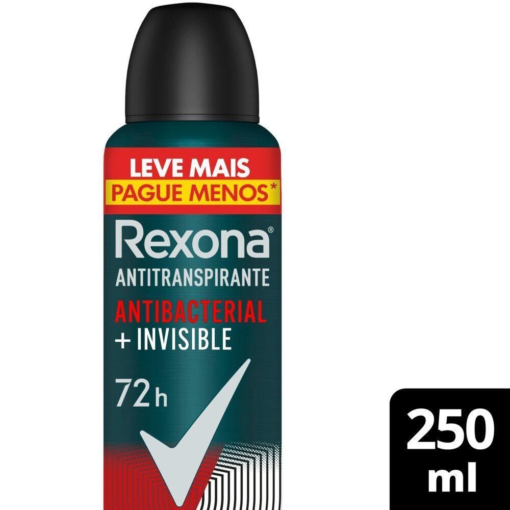 Desodorante Antitranspirante Aerosol Rexona Men Antibacterial+Invisible 250ml em Oferta na Shopee