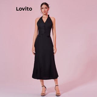 Lovito Conjuntos Elegantes De Saia Com Estrutura Frontal Dividida Assimétrica Simples Para Mulheres LBL08448