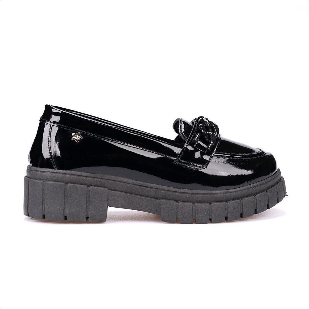 Mocassim Infantil Menina Fashion Verniz Com Corrente Sola Tratorada Da Moda em Oferta na Shopee