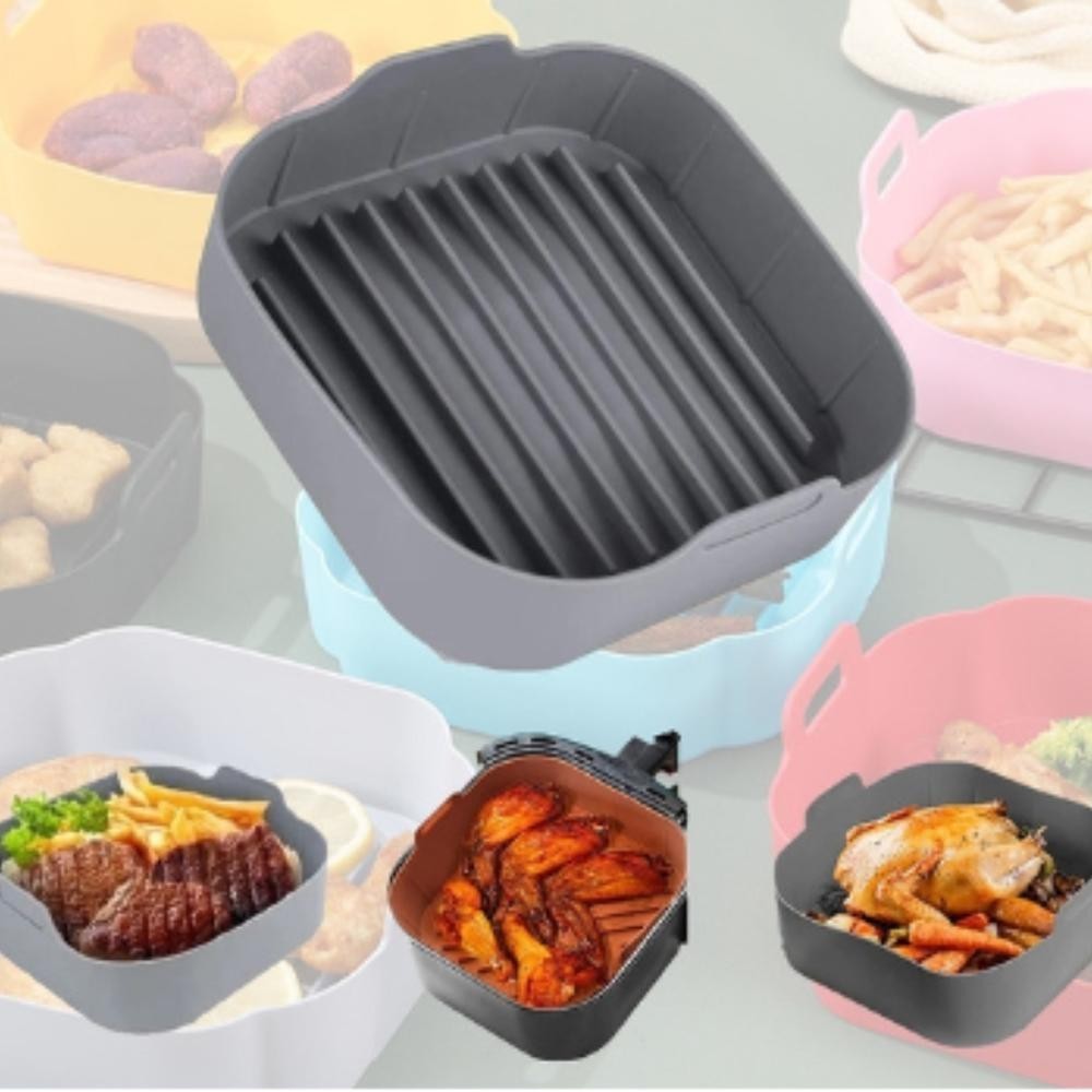Forma Silicone Grande Air Fryer 19cm Antiaderente fritadeira eletrica cozinha quadrada