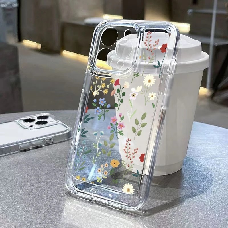 Caixa Telefônica Para Samsung Galaxy A54 A05 A05S A14 A34 A13 A23 A33 A53 A73 A32 A52 A52S A15 A35 A55 Flores Coloridas E Folhas Transparentes TPU Capa Macia