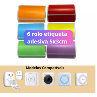 6 Rolos Etiqueta Adesiva Coloridas 50x30 em Oferta na Shopee