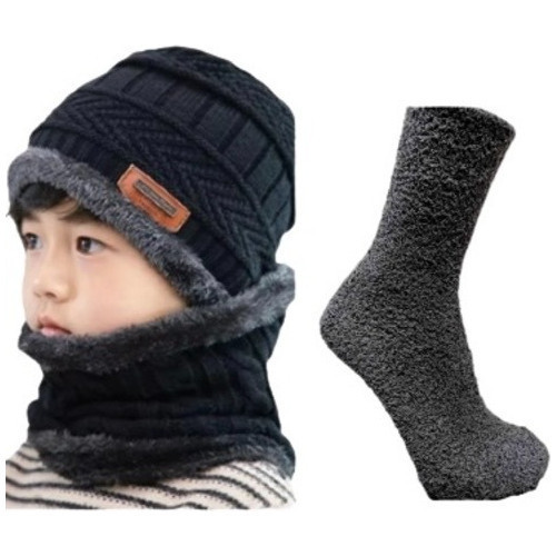 Kit Neve Térmico Infantil Criança Touca gorro Cachecol Meia juvenil flanelado sherpa frio intenso neve chapeu bone menino menina