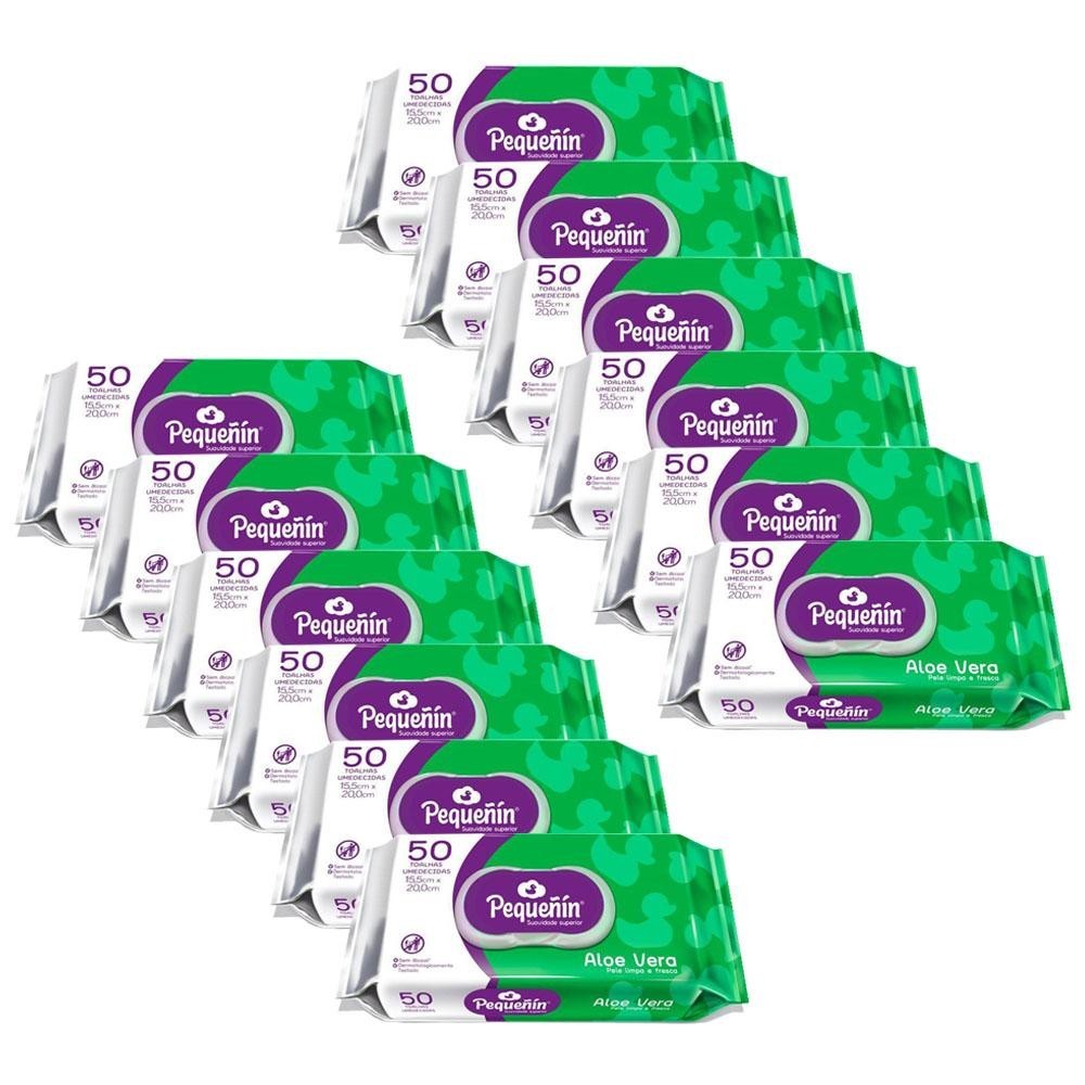 Kit 12 Lenços Umedecidos Pequeñin Aloe Vera 50un cada em Oferta na Shopee