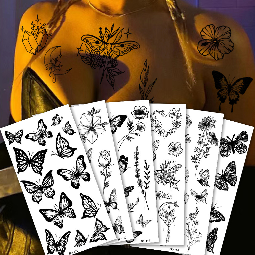 Adesivo Para Tatuagens De Borboleta Flor-Arte Corporal Mãos De Adultos-Decoração Feminina Masculina Temporárias Butterfly À Prova D'água , Realistas , Longa Duração