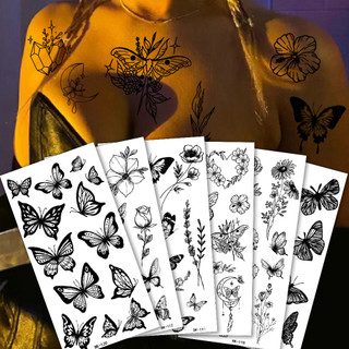 Adesivo Para Tatuagens De Borboleta Flor-Arte Corporal Mãos De Adultos-Decoração Feminina Masculina Temporárias Butterfly À Prova D'água , Realistas , Longa Duração