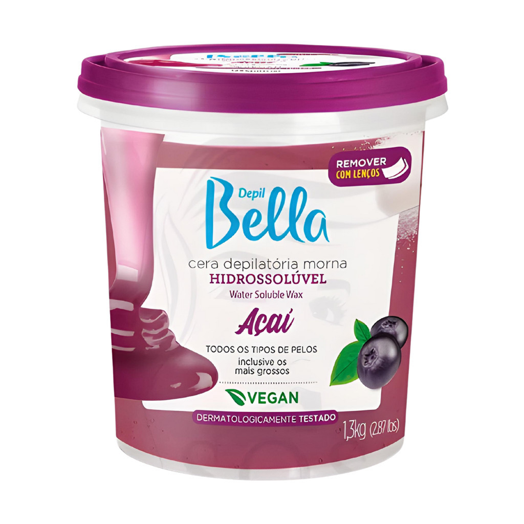Cera Morna Hidrossolúvel 1,3kg Açai Depil Bella