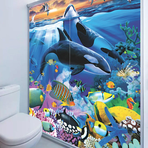 Adesivo Box Banheiro 3d Baleia Orca Box 2 Folhas De 70x200cm