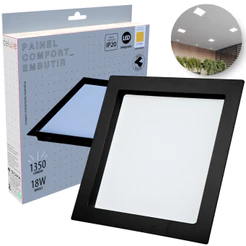 Painel Led Recuado 18w Quadrado 2700k Comfort Branco Quente 20cm 110V/220V Bivolt Preto Fosco Cód: 908230374 - Deluxe