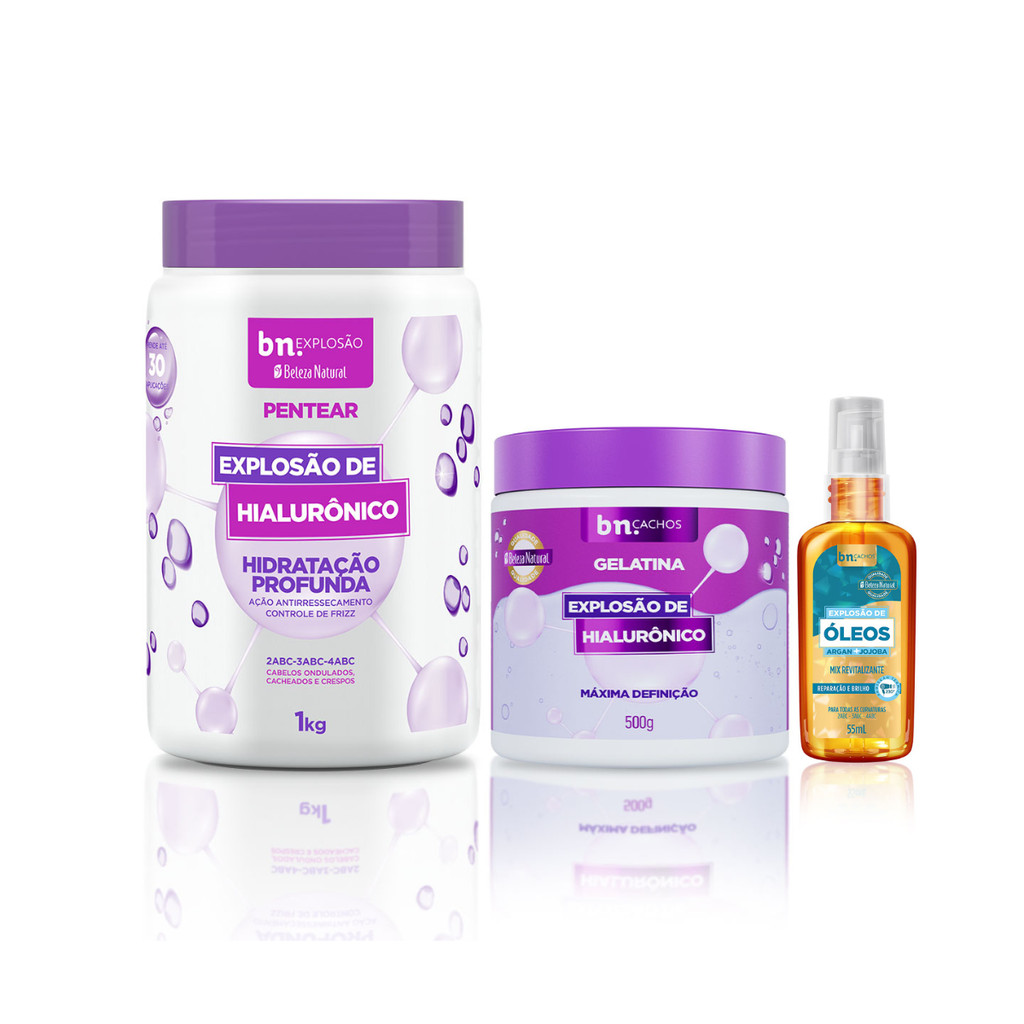 Creme de Pentear, Gelatina Explosão de Hialurônico, Óleo de Jojoba e Argan 55ml – Beleza Natural em Oferta na Shopee