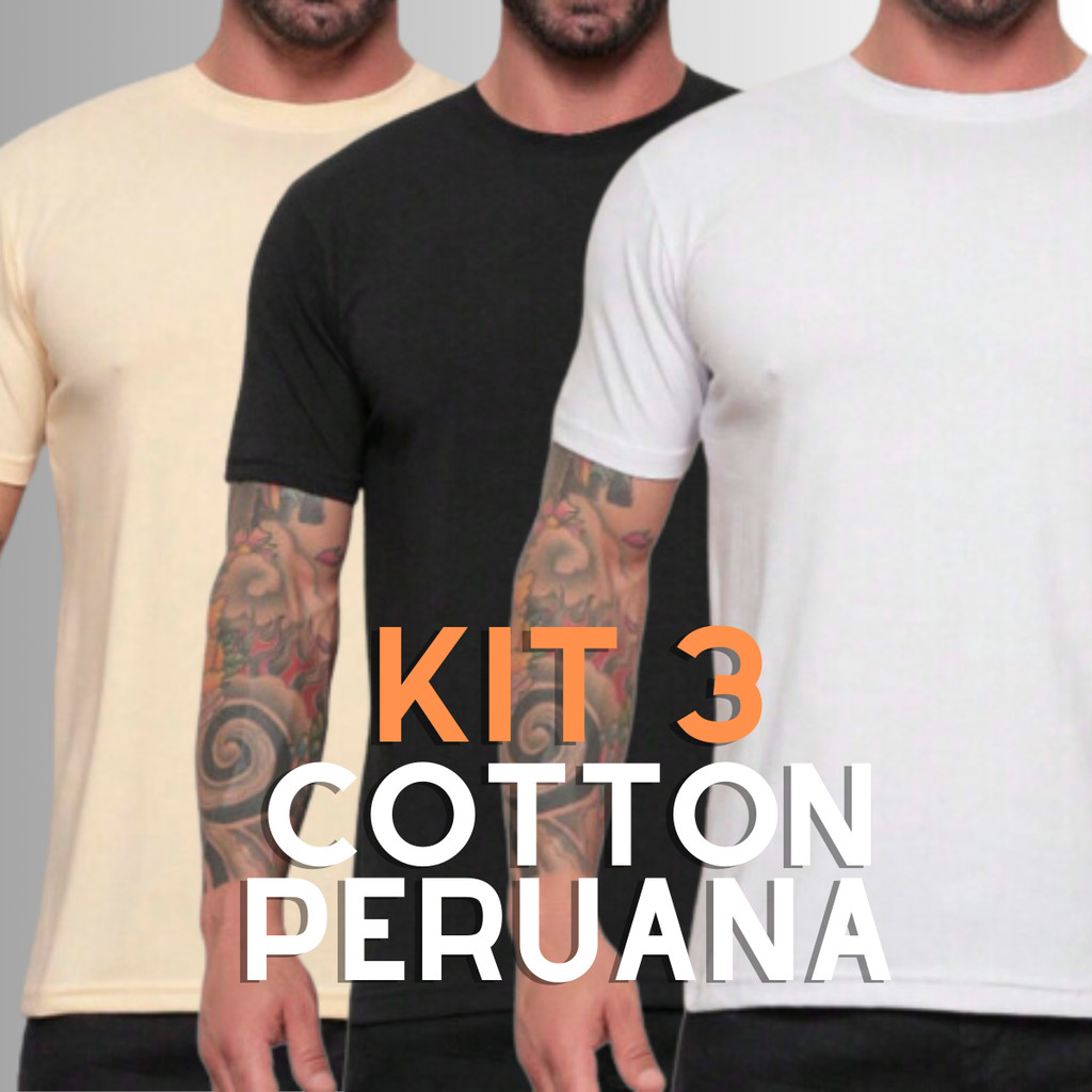 Kit 3 Camisetas Masculina Peruana Cotton com Elastano