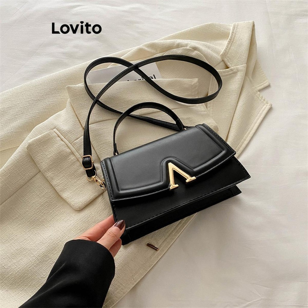 Lovito Bolsa Casual com aba de logotipo de Metal liso e fivela oculta para mulheres LFA65126 - Women Bags