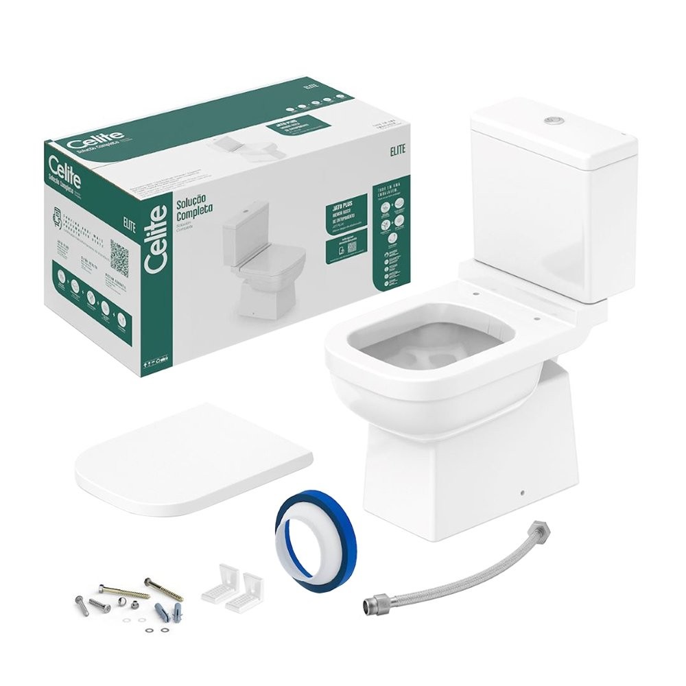 Kit Vaso Sanitário + Caixa Acoplada + Acessórios de Fixação Elite da Celite Branco - Home & Living
