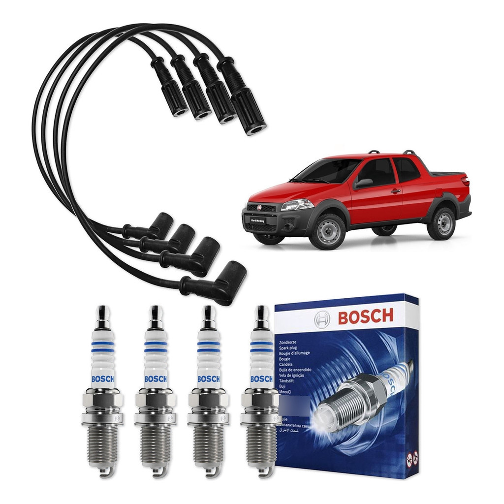Kit Cabo E Vela de Ignição Original Bosch Fiat Strada 1.4 8V Flex 2012 A 2020