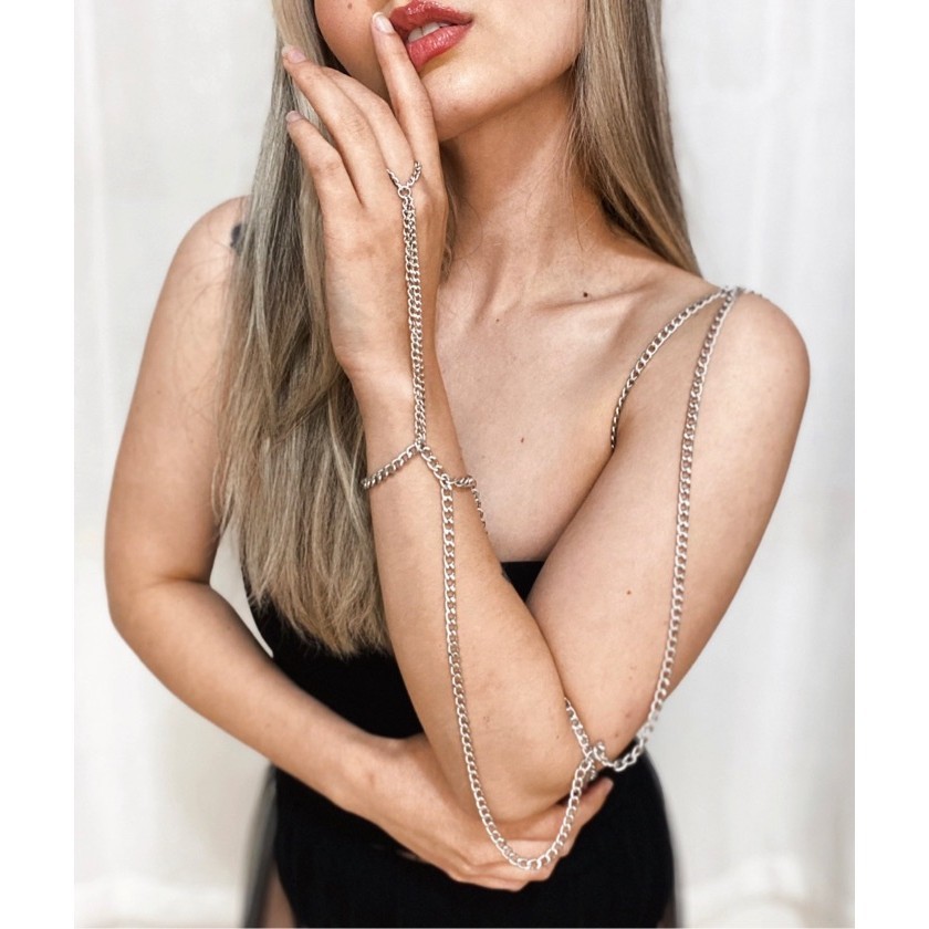 Bodychain de Braço Ombreira Handchain banhado Ouro e Prata