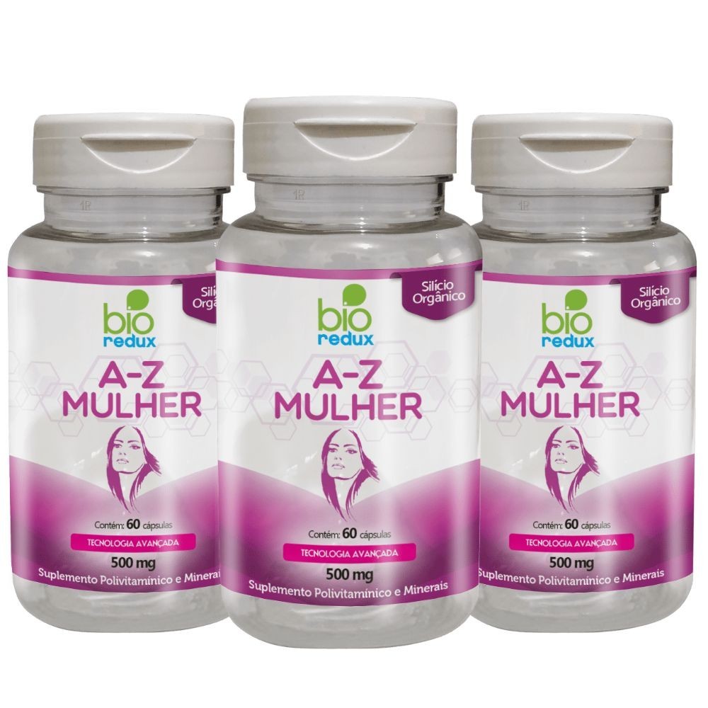 Kit 3 A-Z Mulher Bio Redux Suplemento Polivitamínico e Minerais 60 Cápsulas 500mg - PRONTA ENTREGA!!