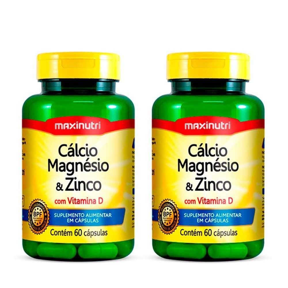 Kit 2 Cálcio Magnésio Zinco e Vitamina D 60 Cápsulas Maxinutri