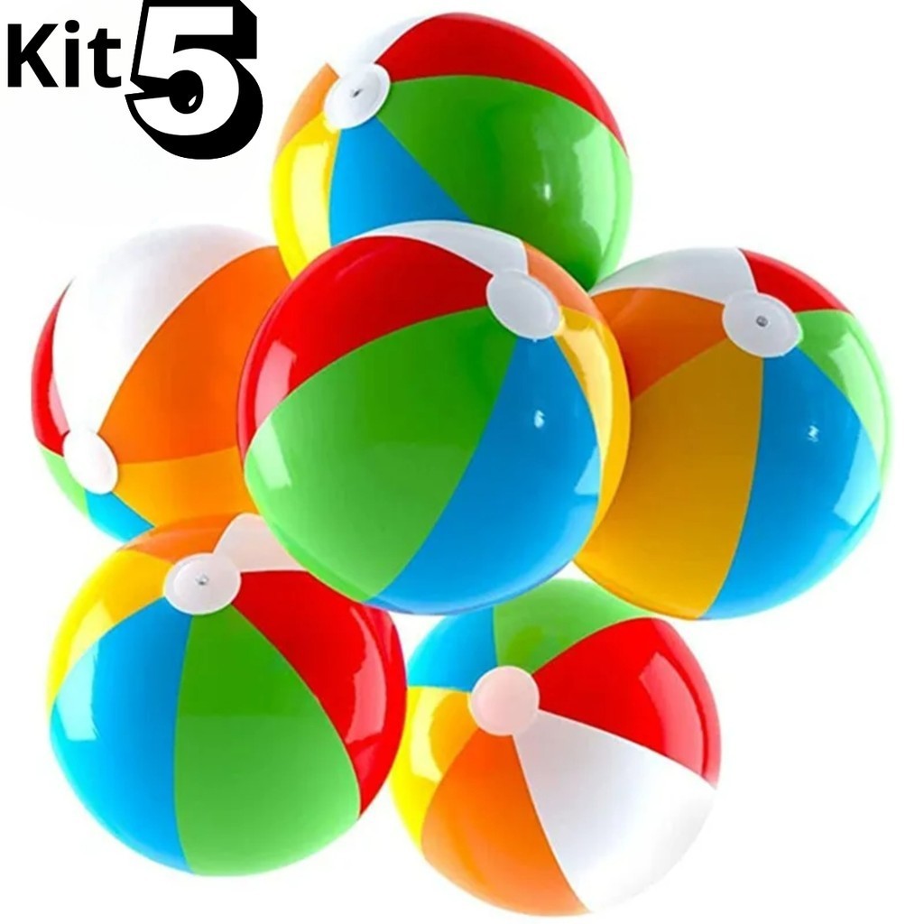 Combo 5 Bolas Praia e Piscina Campo Colorida Vibrante em Oferta na Shopee