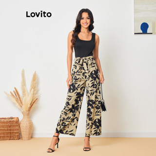 Lovito Conjunto de Calça com Cinto e Estampa Floral Boho para Mulheres LBL08098